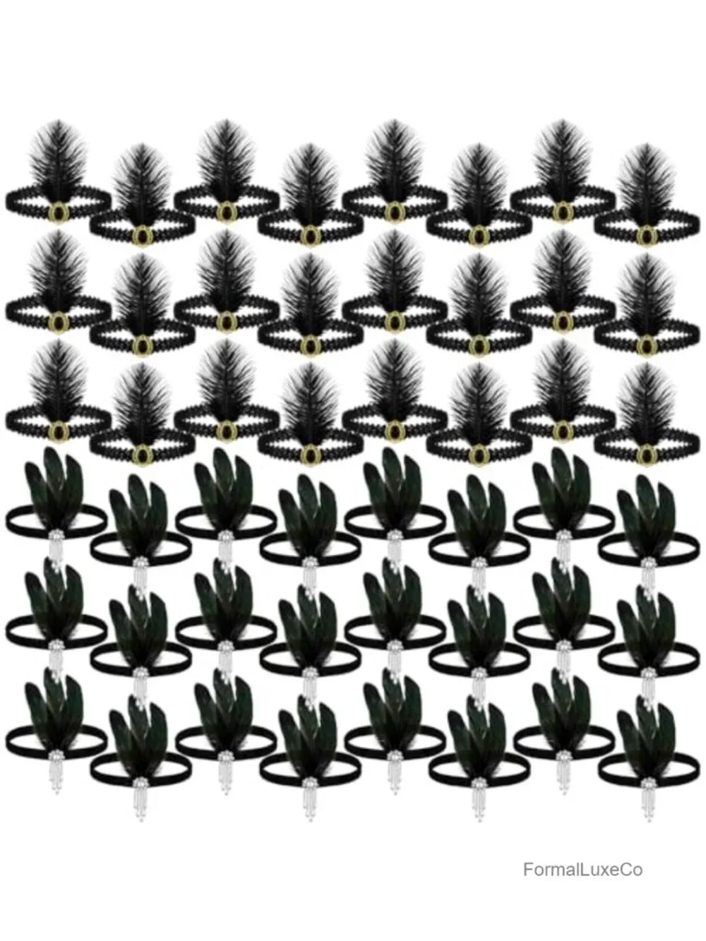 48 Pack 1920s Flapper Headbands Ostrich Feathers Sequins Rhinestones, Stretchy,